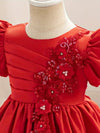 Demorace Elegant Princess Dress for Special Occasions - Polyester Blend (65% Polyester, 35% Viscose) with Crew Neck, Non-Stretch Fabric, Lantern Sleeves, Knee High, Short Sleeve, Viscose Lining, Flared Hem, All-Season FD6103B