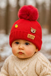Red Baby Knitted Warm Winter Wool Cap (6 Months -3 Years) CP5081A