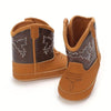 Infant Girls' Embroidered Cowboy Boots, Casual Mid-Calf Western Style Booties, Solid Color PU Upper, Fabric Lining, Rubber Sole, with Adjustable Strap Closure SH7164C