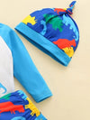 Boys' 3pcs Set: 'Mom's Little Monster' Long Sleeve Onesie, Dinosaur Print Pants & Stylish Hat - Perfect for Spring/Fall BS6044A