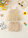 nfant Girls' Daisy Print Romper Set, Cotton & Spandex, Ribbed Knit, Bow Detail, Slim Fit, Newborn Outfit with Shorts, For Outdoor FD6114G