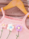 Summer Ditch Strap Short Top with Flower Embroidery Shorts Children's Two-Piece Set FD6125D