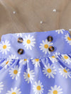 Girls' Summer Daisy Print Pleated Skirt Set, Casual Polyester Knit Fabric with 3D Bow Detail, Elegant Ladylike Outfit for Baby Girls, for Outdoor FD6127A