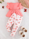 Girls' Butterfly Print Casual Trousers Set, Perfect for Outdoor FD6125C