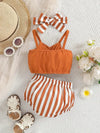 Girls' Strapless Solid Color Top and Striped Triangle Shorts Set FD6122G