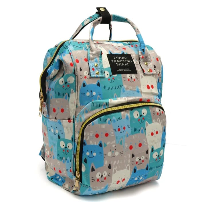 Sky Blue Cat Face Cute Backpack Diaper Travel Bag BG5525C