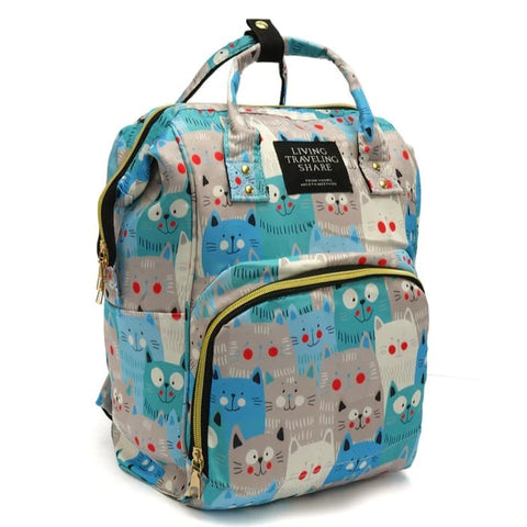 Sky Blue Cat Face Cute Backpack Diaper Travel Bag BG5525C