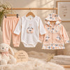 3 Pcs Peach Blush Cute Animal Design, Romper, Pant & Jacket & Dress, Comfortable Autumn & Winter Outdoor Wear FD6414L