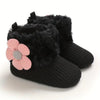 Black Girls' Winter Snow Boots - Slip-On Ankle-High Cold Weather Shoes with Soft Fabric Sole, Warm Toddler Shoes SH7171B