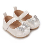 White Fashionable Baby Girl's Bow with Rhinestone Decor Rubber Anti-Slip Soft Sole Shoes SH7125C