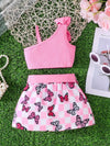 Newborn Baby Girl Outfit with a Bow Tie Top And a Butterfly Skirt Set, for Outdoor FD6121G