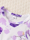 Girls' 2pcs Spring/Fall Outfit Set, Casual Crew Neck Long Sleeve Top with Solid Color Block & Floral Printed Skirt FD6146F