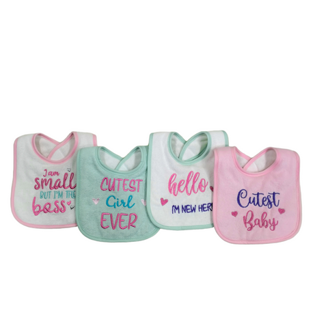 LL Cutest Girl Ever Pack of 4 Towel Bibs BB2022B