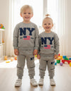 JF 2 PC Grey NY Autumn & Winter Terry Fabric Track Suit, Sweatshirt and Trouser Set TS6418H