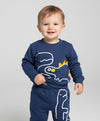 JF 2 PC Navy Dino Autumn & Winter Terry Fabric Track Suit, Sweatshirt and Trouser Set TS6418K