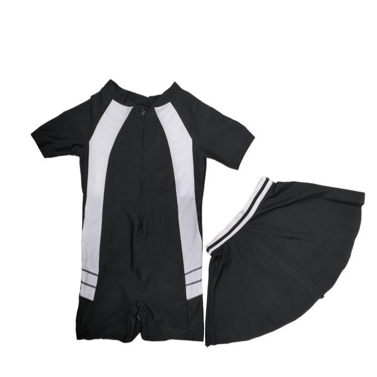 Girls Black Shrit & Short Swimsuit 2 PCs Set SWM6053A