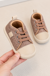 JF Mocha Brown & Beige Baby Classic Canvas Booties BTS9128F