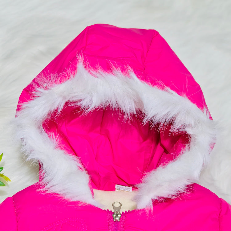 Girls Bee Pink Warm Inner Furr Hoodied Puffer Jacket HJ6206B