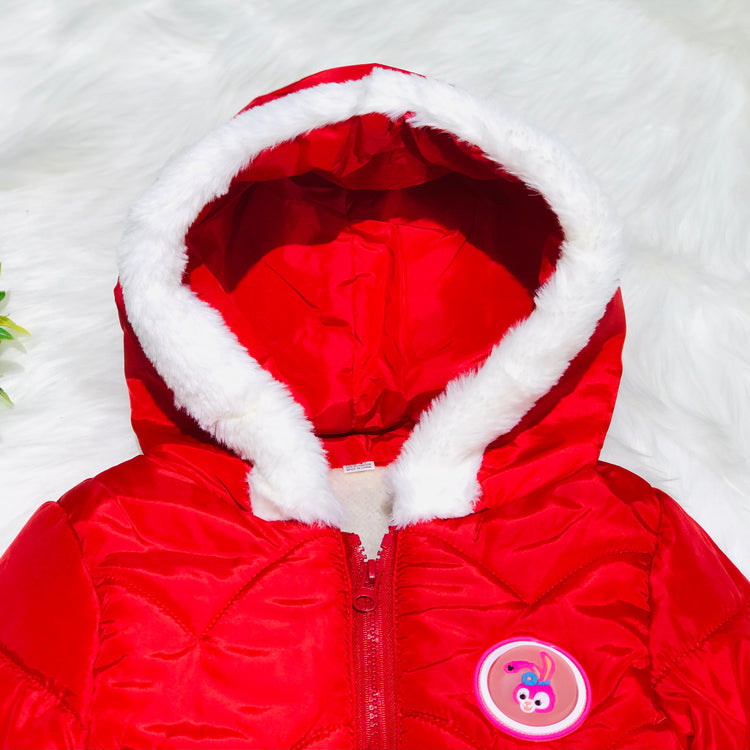 Girls Red Warm Inner Furr Hoodied Puffer Jacket HJ6201A