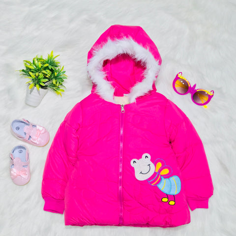 Girls Bee Pink Warm Inner Furr Hoodied Puffer Jacket HJ6206B