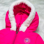 Girls Pink Warm Inner Furr Hoodied Puffer Jacket HJ6201C