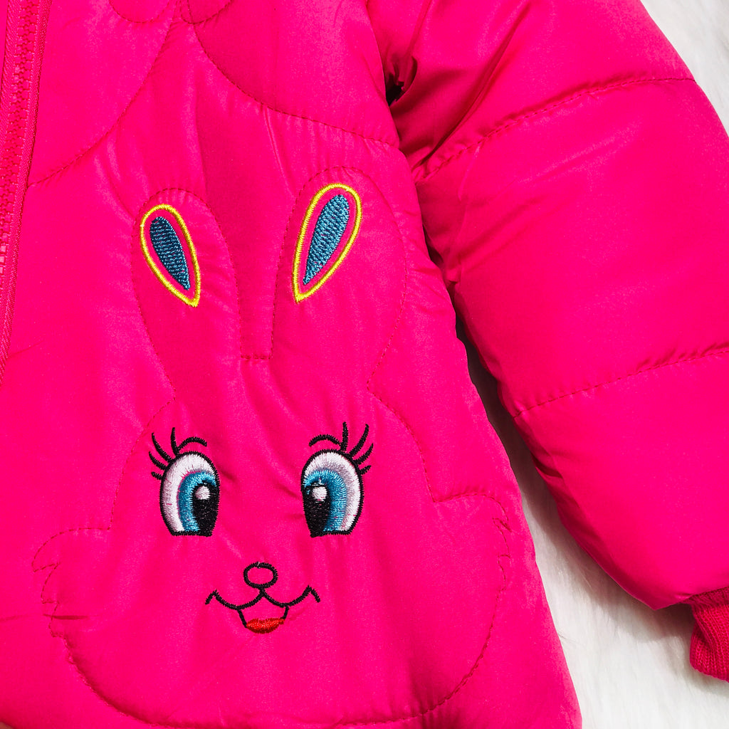 Girls Rabbit Pink Warm Inner Furr Hoodied Puffer Jacket HJ6206D