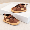 JF Chocolate Brown & Camel Baby Classic Varsity High-Top Booties BTS9129D