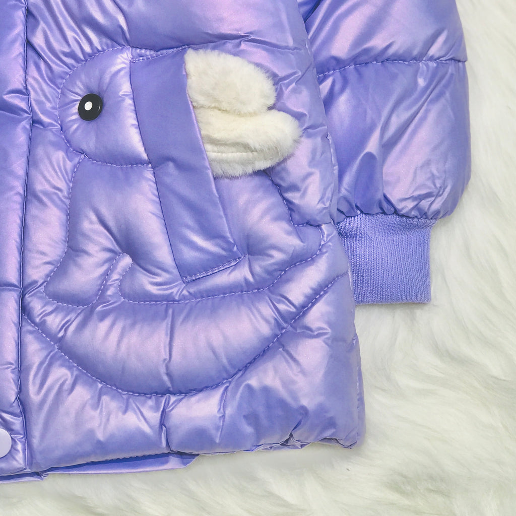 Girls Purple Warm Inner Furr Hoodied Puffer Jacket HJ6202C