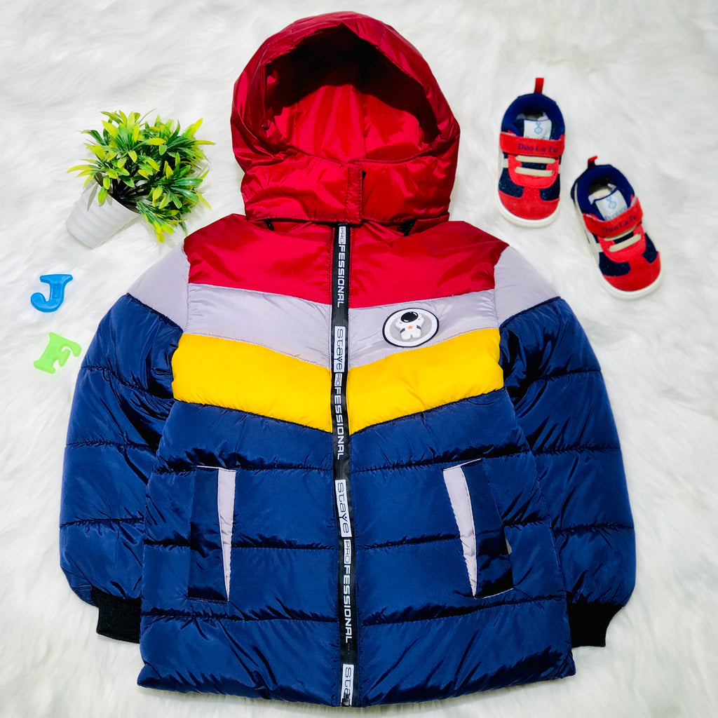 Boys Red & Navy Blue Warm Inner Furr Hoodied Puffer Jacket HJ6203B