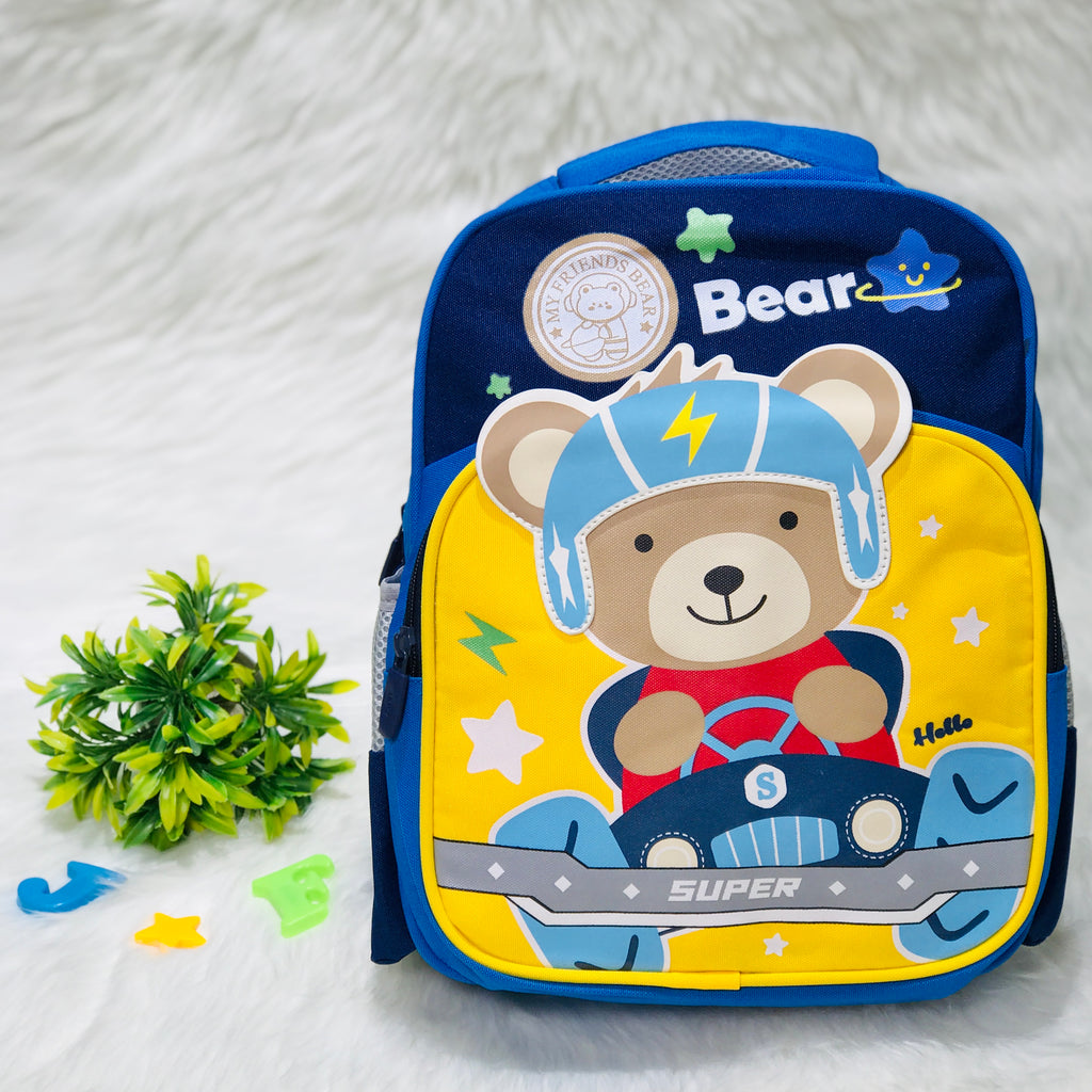 Navy Blue Bear & Slogan Graphic Functional Backpack School Bag BG5540C