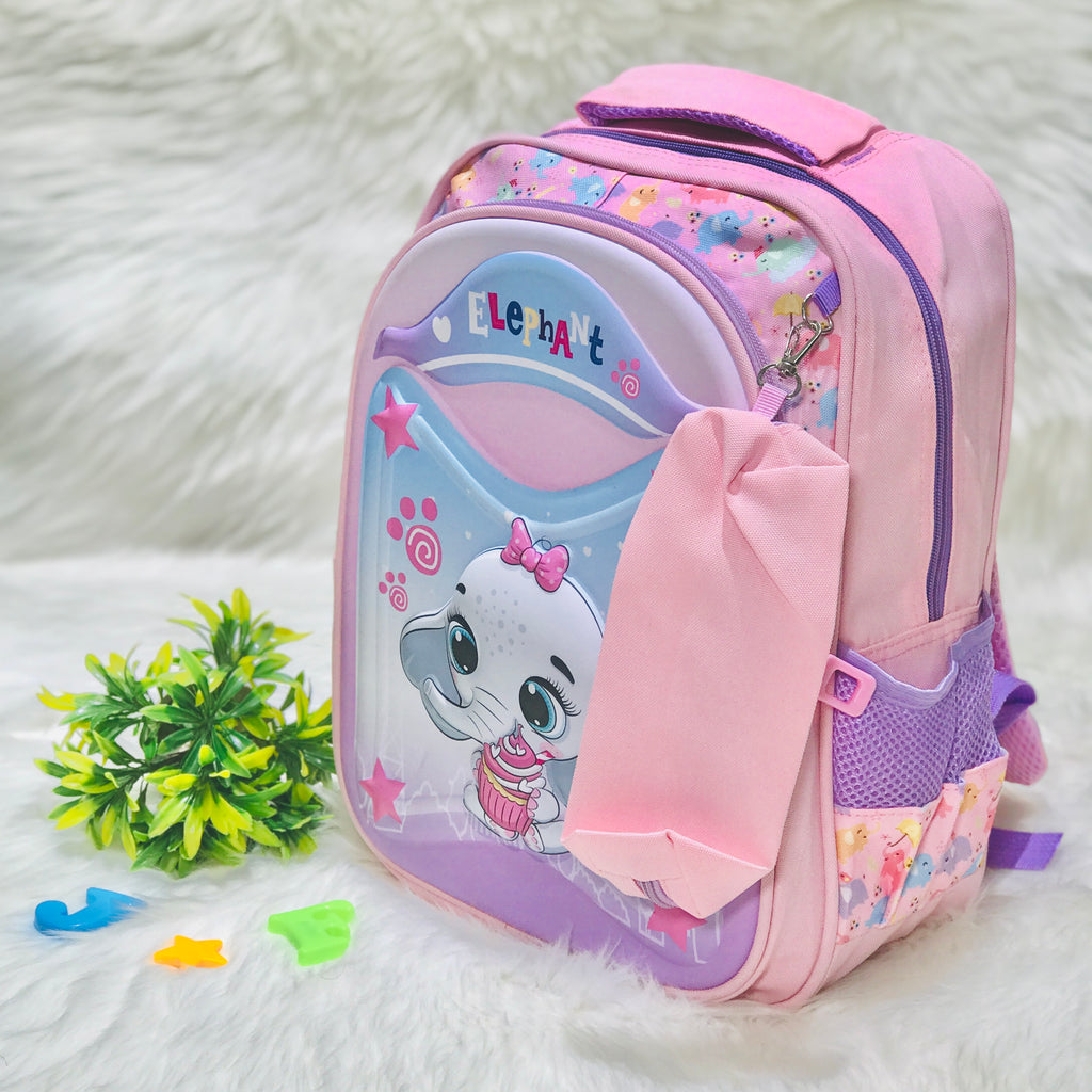 Pink Elephant School Backpack With Pouch Bag 2 Pc BG5541E