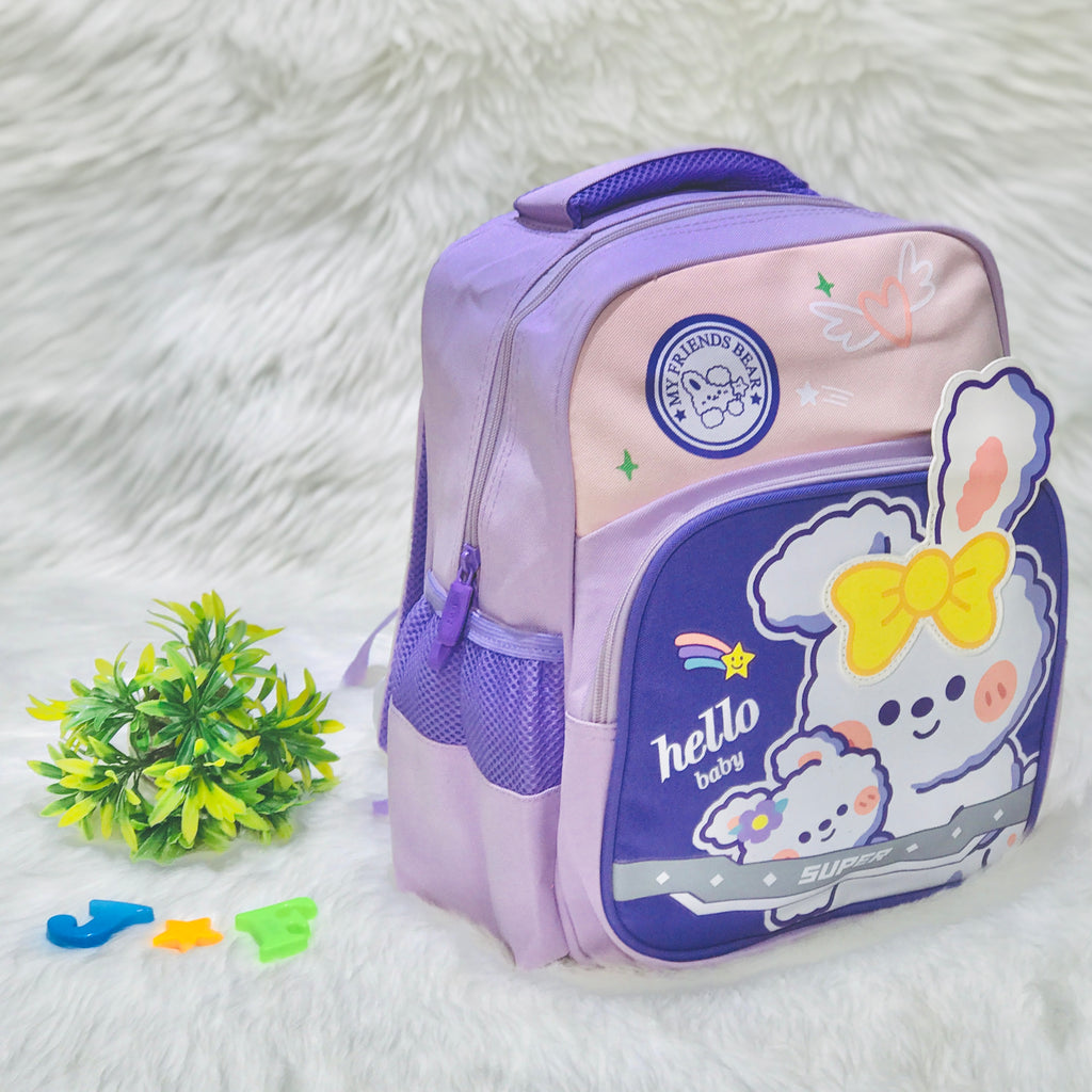 T Pink & Purple Girls Rabbit & Slogan Graphic Functional Backpack School Bag BG5540A