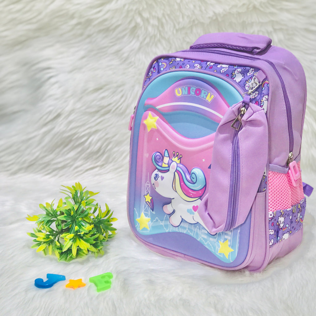 Purple Unicorn School Backpack With Pouch Bag 2 Pc BG5541A