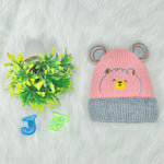 Pink Bear Head Embroidery Winter Woolen Warm Cap CP5072A