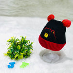 Black Bear Head Embroidery Winter Woolen Warm Cap CP5072C