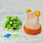 Beige Bear Head Embroidery Winter Woolen Warm Cap CP5072D