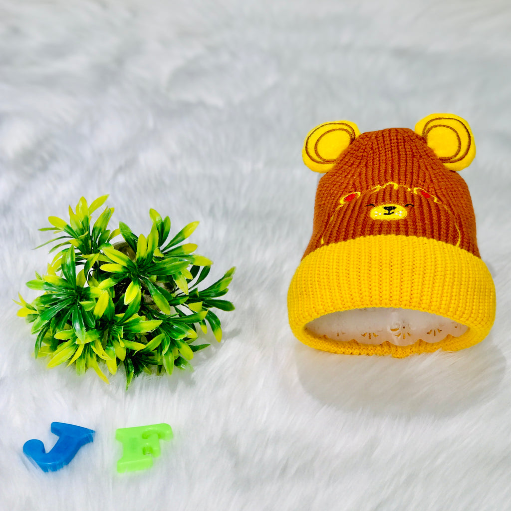 Brown Bear Head Embroidery Winter Woolen Warm Cap CP5072F