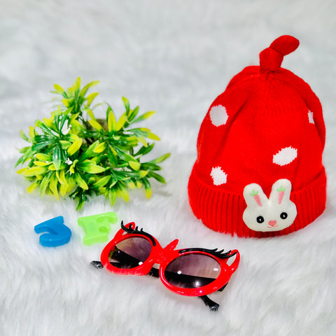 Red Cute Rabbit Toddlers Hat Winter Knitted Woolen Warm Cap CP5076A