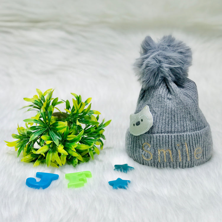 Gray Winter Baby Knitted Woolen Warm Cap  (1-3 Years) CP5077A