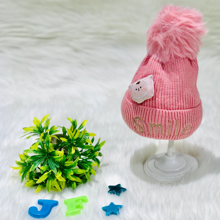 Pink Winter Baby Knitted Woolen Warm Cap  (1-3 Years) CP5077C