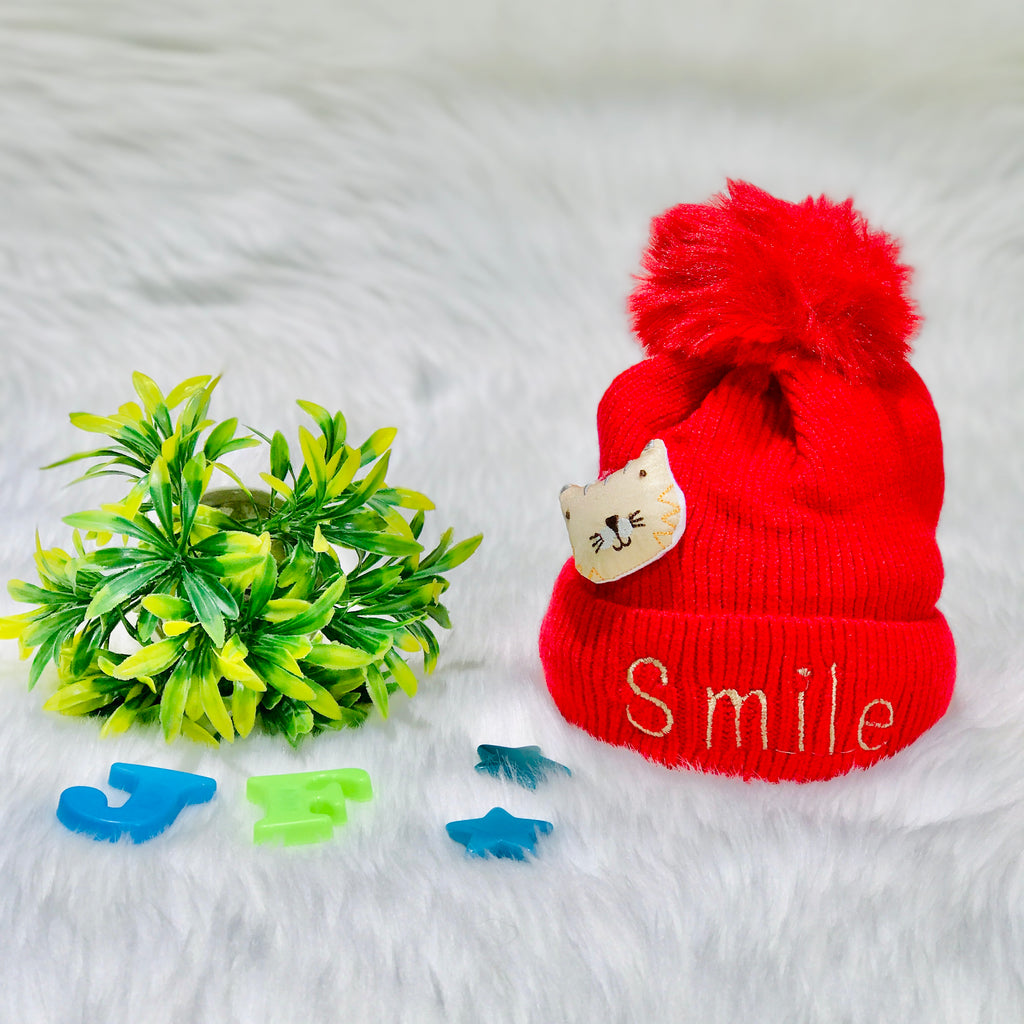 Red Winter Baby Knitted Woolen Warm Cap  (1-3 Years) CP5077E