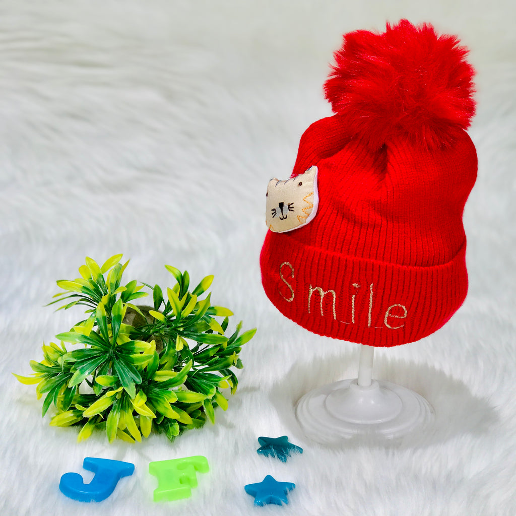 Red Winter Baby Knitted Woolen Warm Cap  (1-3 Years) CP5077E