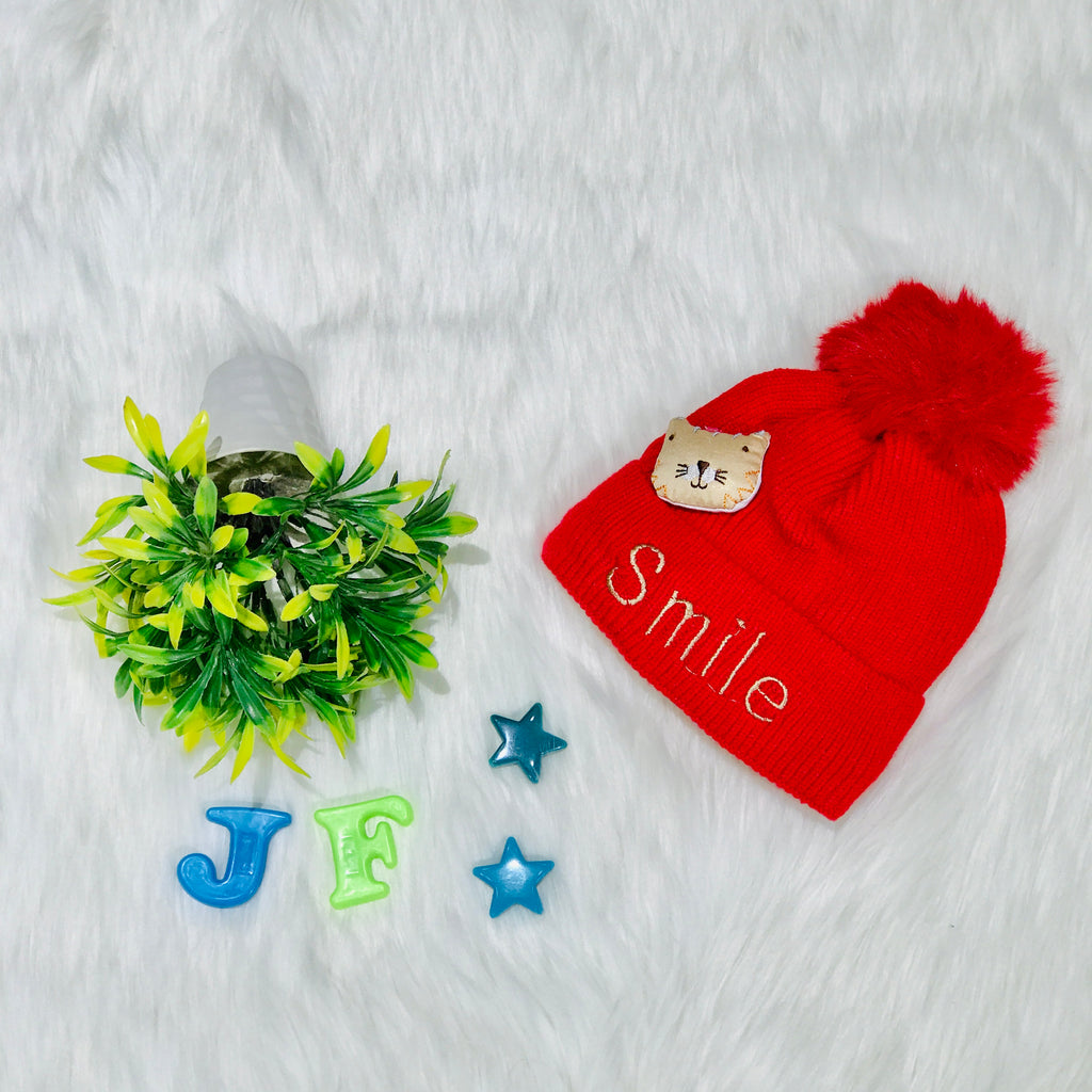 Red Winter Baby Knitted Woolen Warm Cap  (1-3 Years) CP5077E