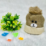 Beige & Off-white Bear Face Knitted Woolen Warm Cap (6-24 Months) CP5079B