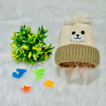 Off-white & Beige Bear Face Knitted Woolen Warm Cap (6-24 Months) CP5079E