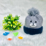 Gray & Blue Bear Face Knitted Woolen Warm Cap (6-24 Months) CP5079C