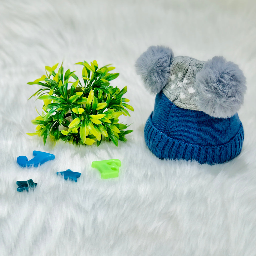 Blue & Gray Bear Knitted Woolen Warm Cap (3-24 Months) CP5080A