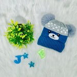 Blue & Gray Bear Knitted Woolen Warm Cap (3-24 Months) CP5080A