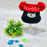 Black & Red Bear Face Knitted Woolen Warm Cap (3-24 Months) CP5080D