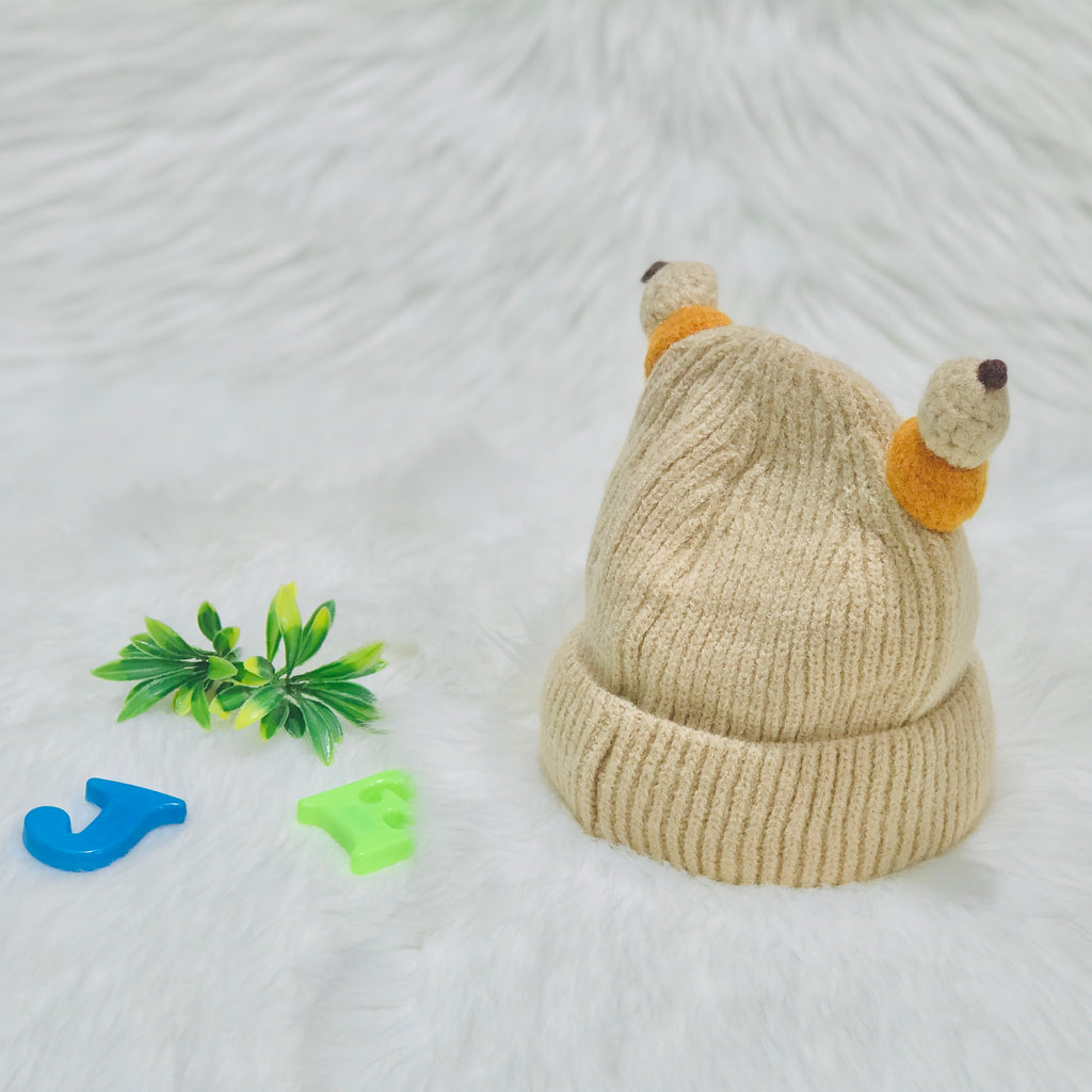 Beige Color Winter Baby Fashion Knitted Woolen Warm Cap CP5069E